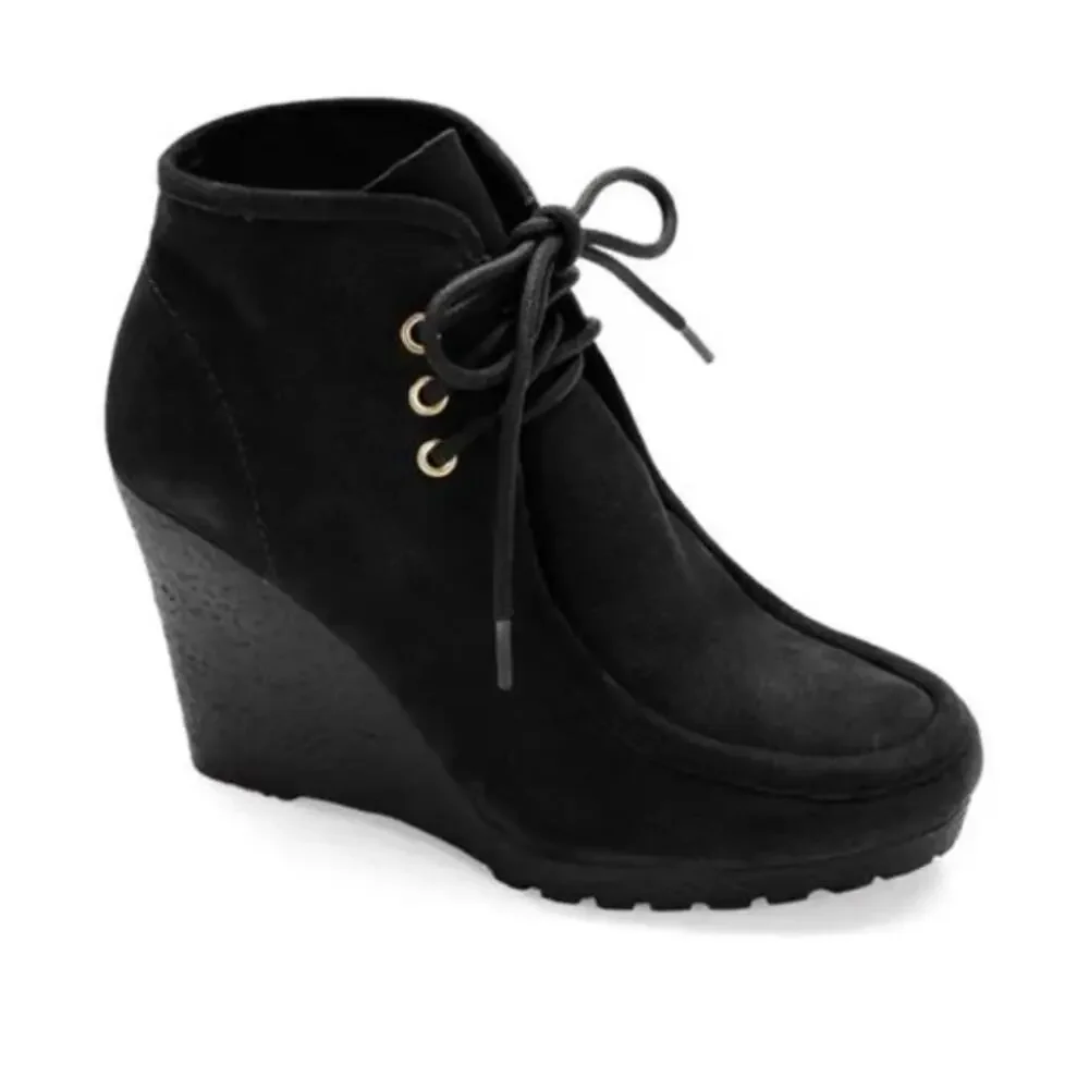 Michael Kors Womens Rory Black Suede Wedge Booties 8M
